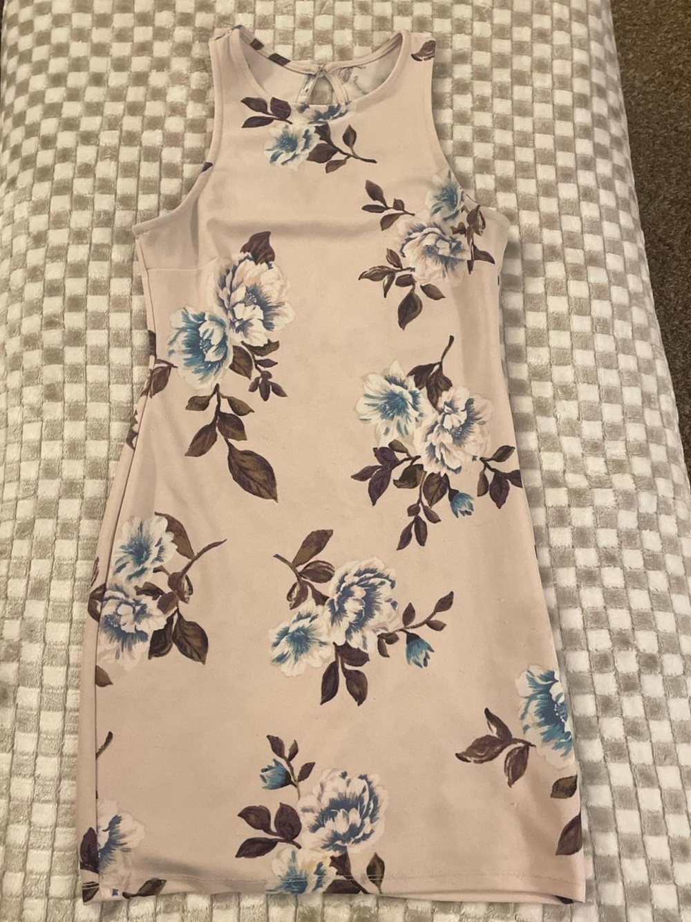 Floral Tank Sheath Dress in Blush with Blue Floral Print